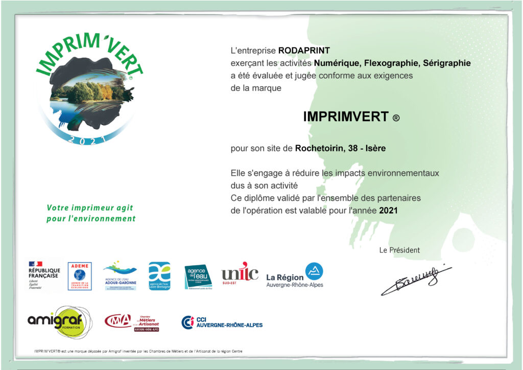 certificat imprim'vert 2021 rodaprint